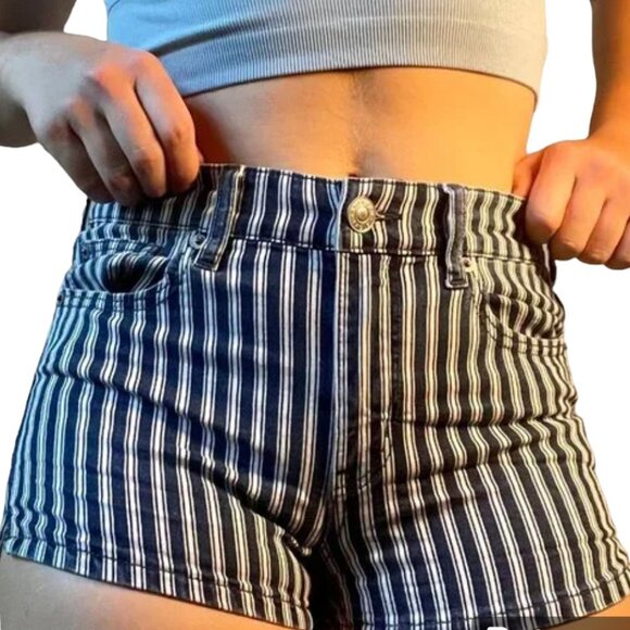 AMERICAN EAGLE NE(X)T Level Stretch Hi Rise Denim Striped Shortie Shorts size 0 - Picture 2 of 6